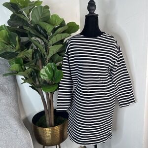 Everlane Black & White Women's XS Breton Stripe Zipper Shoulder Shift Dress